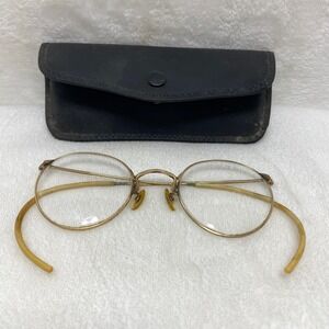 Vintage Gold Tone Oval Wire Frame Eyeglasses Spectacles‎ With Case Antique